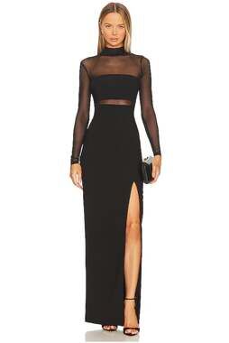 NWOT “LIKELY” Andie Mixed Media Long Sleeve Column Gown. Size 8! MSRP$398!